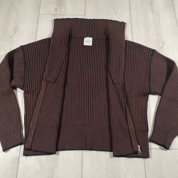 Varley Women Medium Carmen Zip Through Rib Knit Pullover Sweater Cardigan Brown - Picture 2 of 12